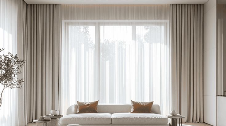 fabric with mobile phone displaying interior design photo